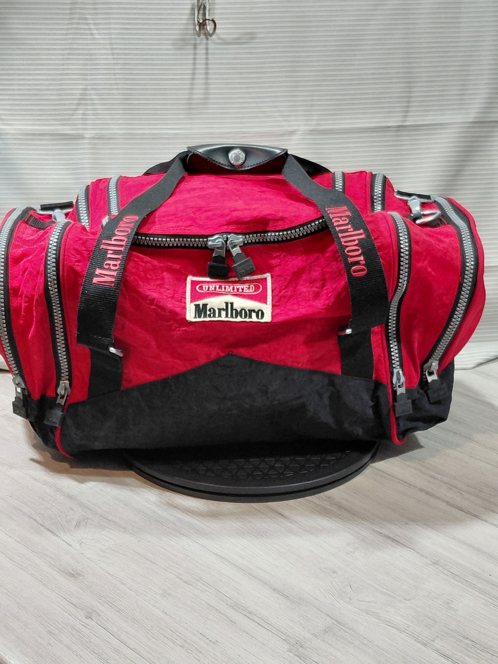 New Vintage 90's Marlboro Unlimited Red & Black Small Duffle Bag 20×10×12